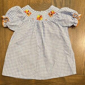 Thanksgiving Turkey Smock Dress with Blue Gingham 12 months